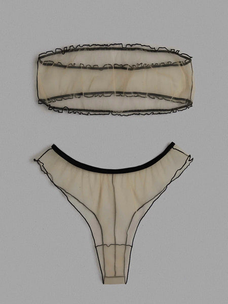 NUDE AND BLACK SET BANDEAU AND STRING