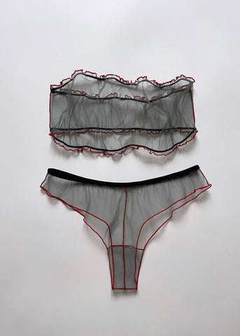 DIOR GREY & RED SET BANDEAU AND STRING