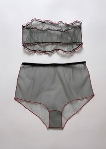 DIOR GREY & RED SET BANDEAU AND HIGH WAIST PANTY